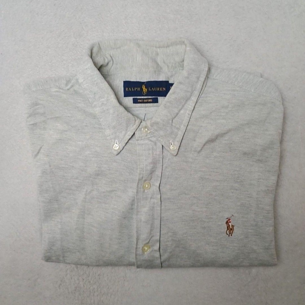Polo Ralph Lauren Shirt Mens XL Gray Knit Oxford Button-Down Collared OCBD
